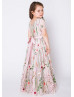 Short Sleeves Floral V Back Flower Girl Dress